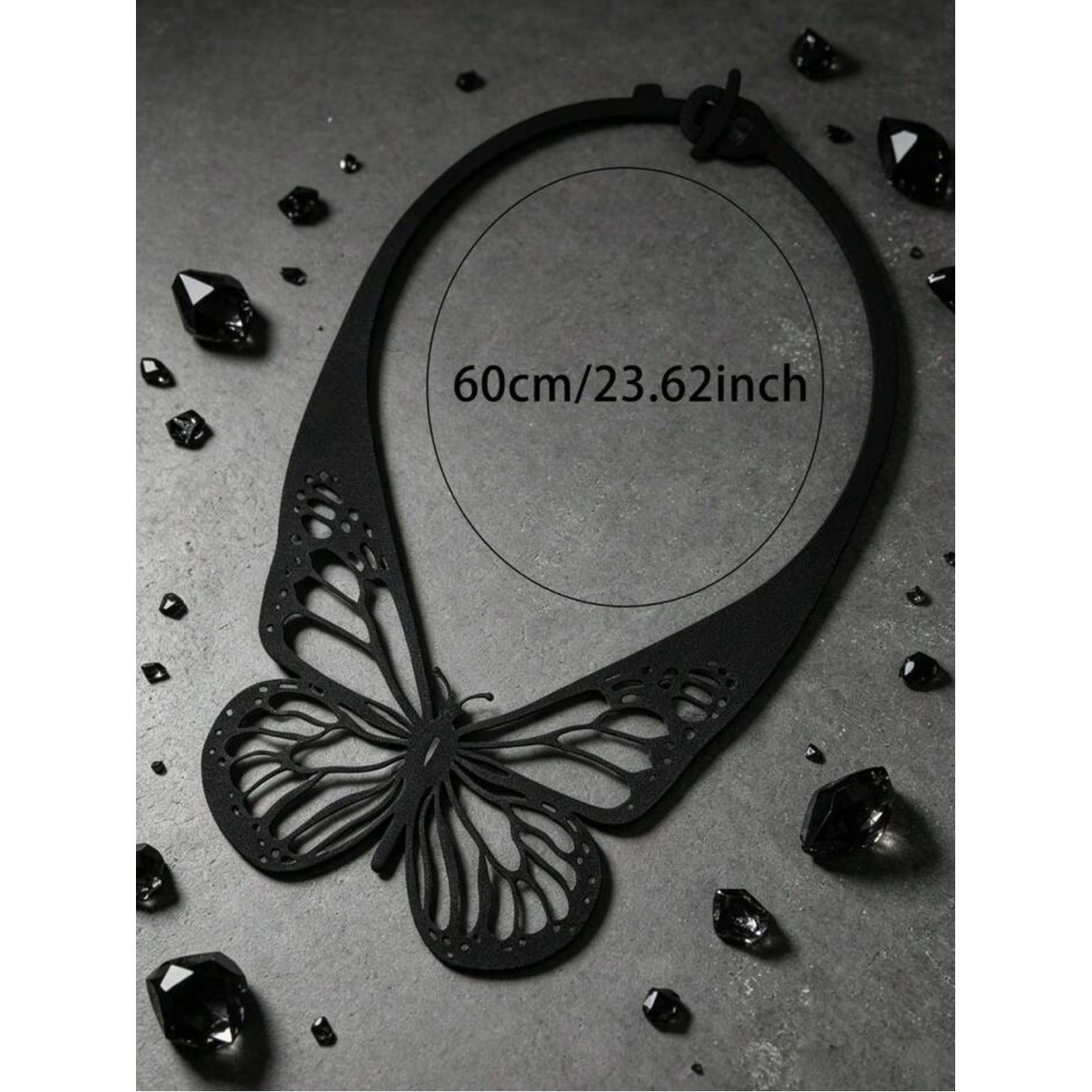 Hollow Carved Butterfly Choker, Black Double-Layer PU Leather Gothic Style