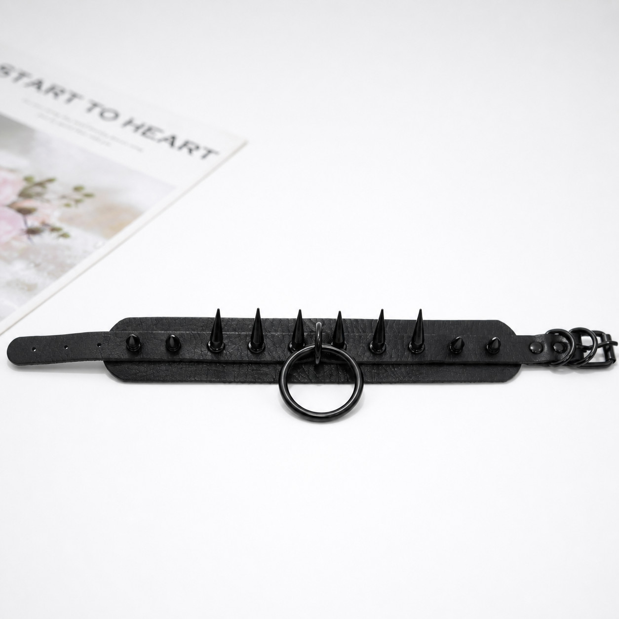 Punk Rocker PU Leather Spike Studded Choker Necklace for Women Adjustable Collar