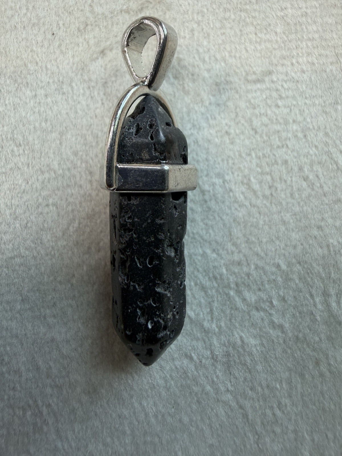 Black Lava Rock Point Charm Pendant Silver Tone Cap Bail Black Silver Stone