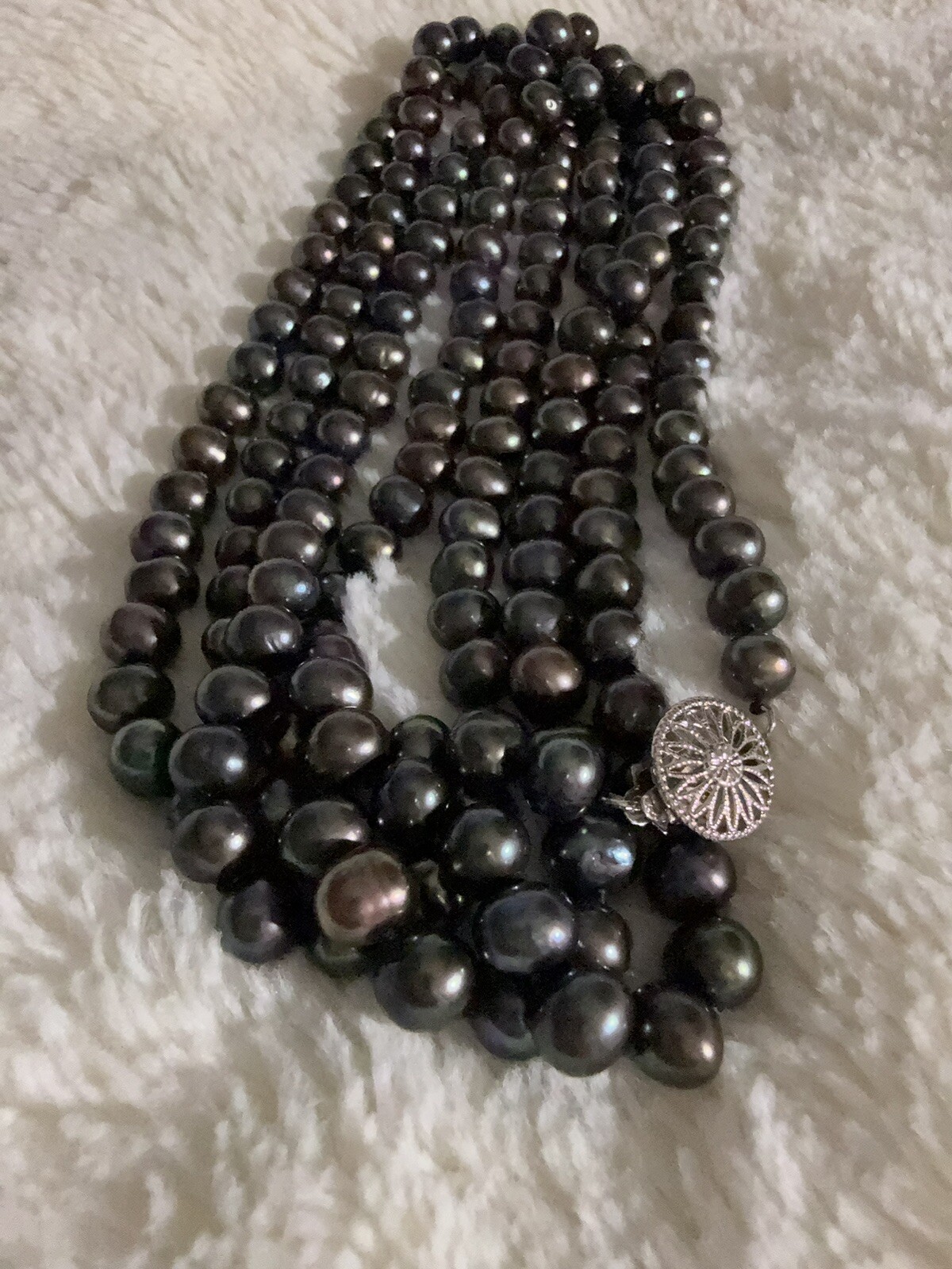 54” Pearl Necklace W. Real 925 Silver Clasp. 1,2,3 Strands Per Your Choice.