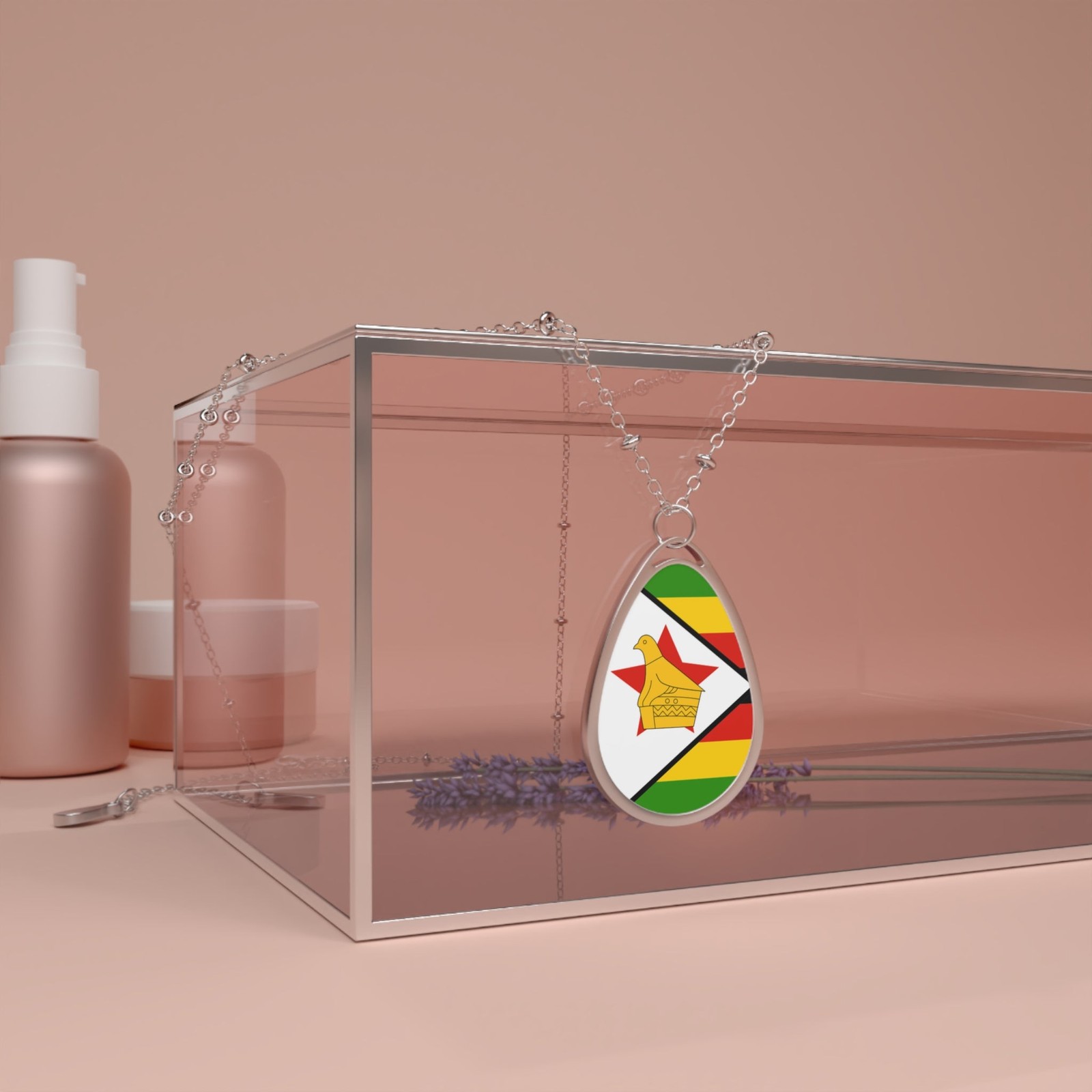 Zimbabwe Flag Oval Necklace – Patriotic Gift Pendant – One Size / Silver
