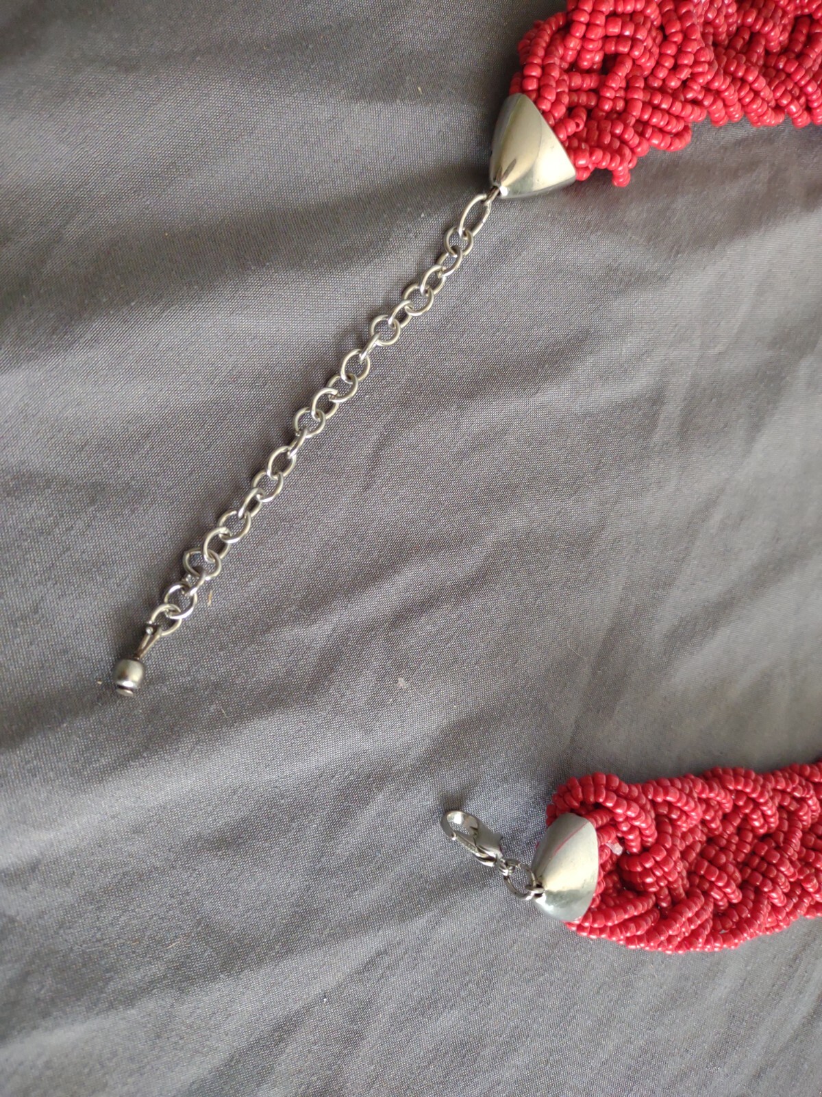 Statement Boho Glass Seed Bead Necklace Jewelry Lot Red Blue Chunky Braided