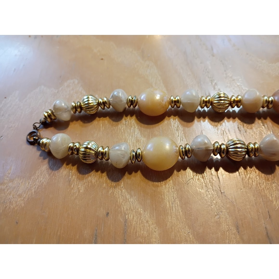 Vintage Beaded Necklace Retro Style Earth Tone Colors Gold-Tone Spacers