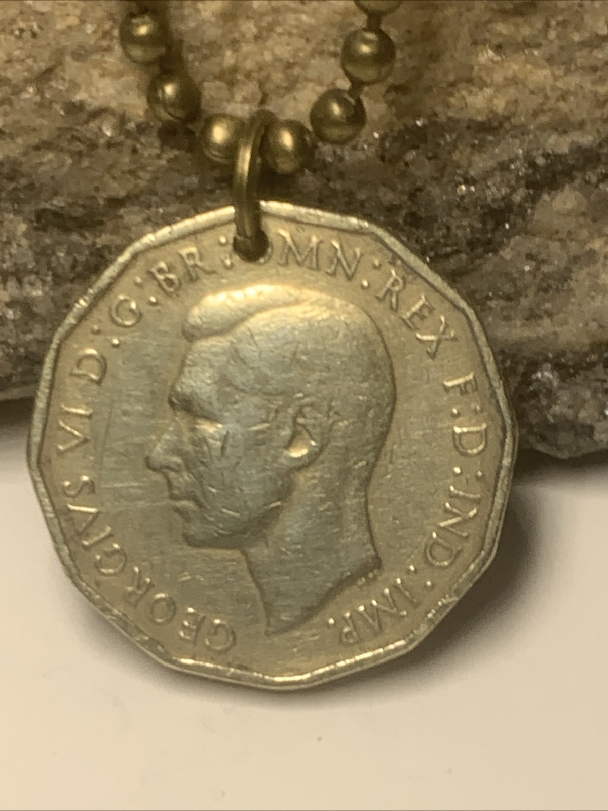 1937 UK 3 Pence Coin Pendant Unisex 22″ Necklace. London. King George VI. A1