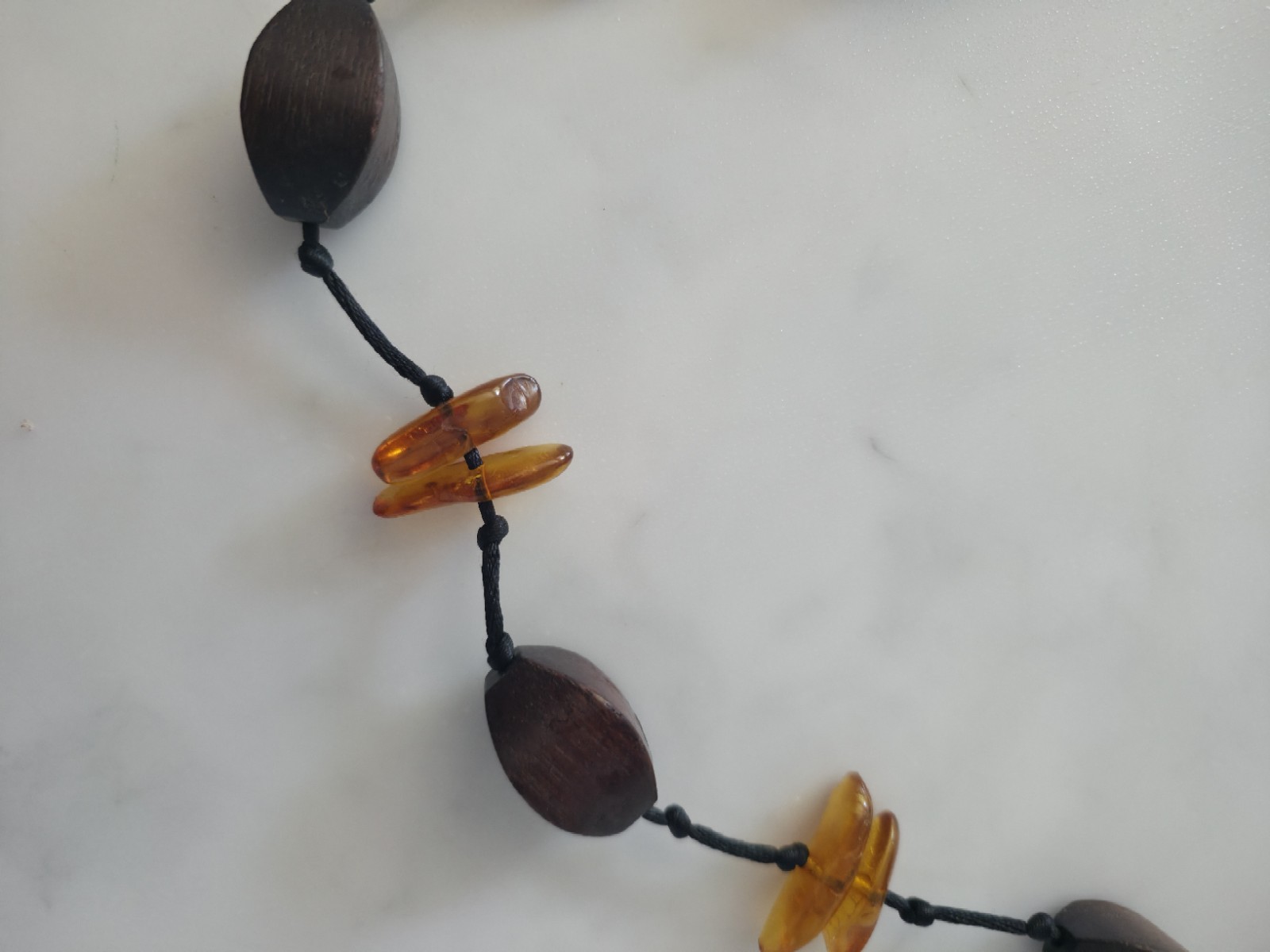 Stunning Wooden And 100% Baltic Amber Beaded Style Long Necklace.