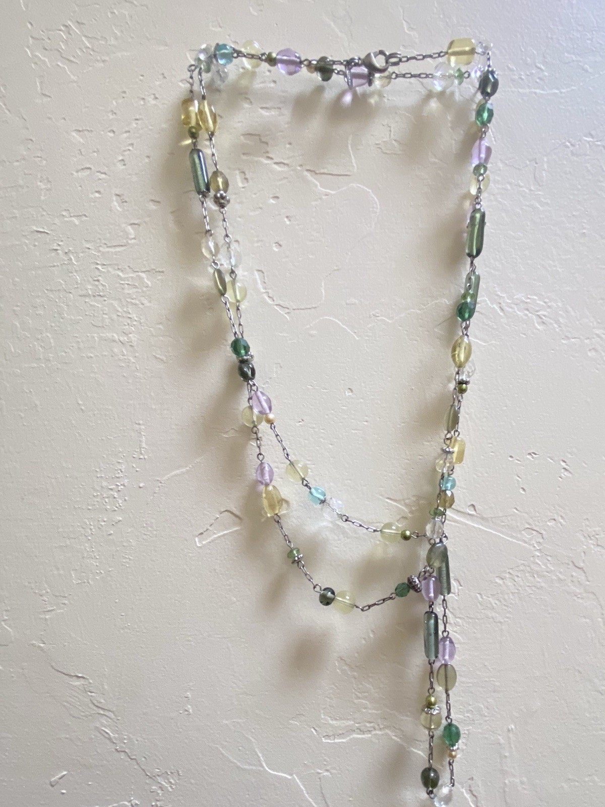 Lia Sophia 58.5” Extra Long Beaded Necklace Glass Mix Rope Opera Boho Pastels