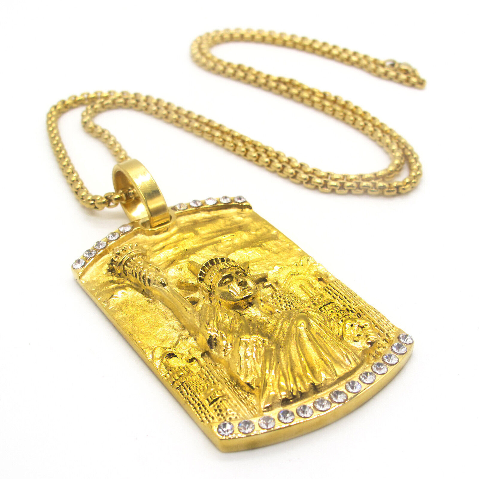 MENDEL Mens Gold Plated Nugget Statue Of Liberty Hip Hop CZ Pendant Necklace Men