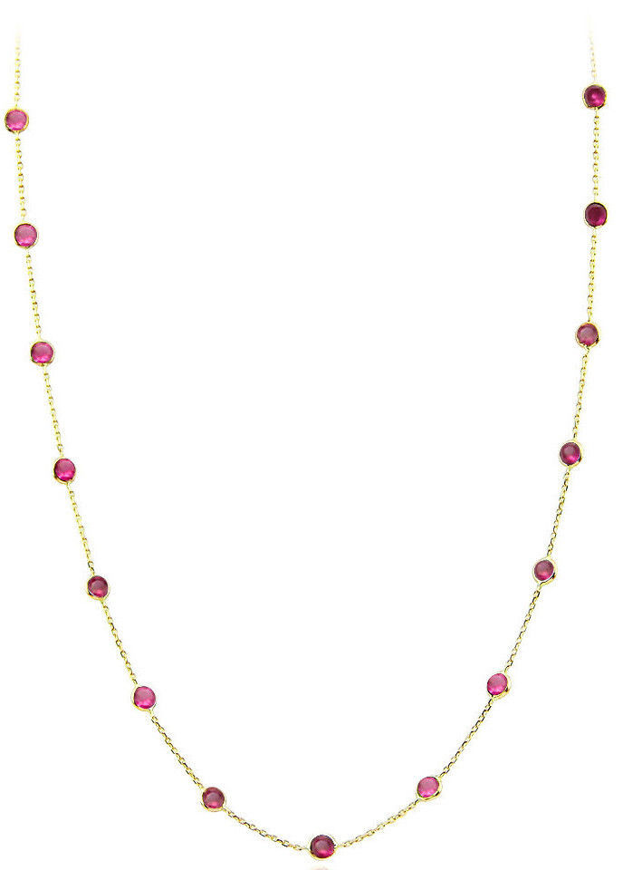14K Yellow Gold Necklace With Round Red Cubic Zirconia 24 Inches