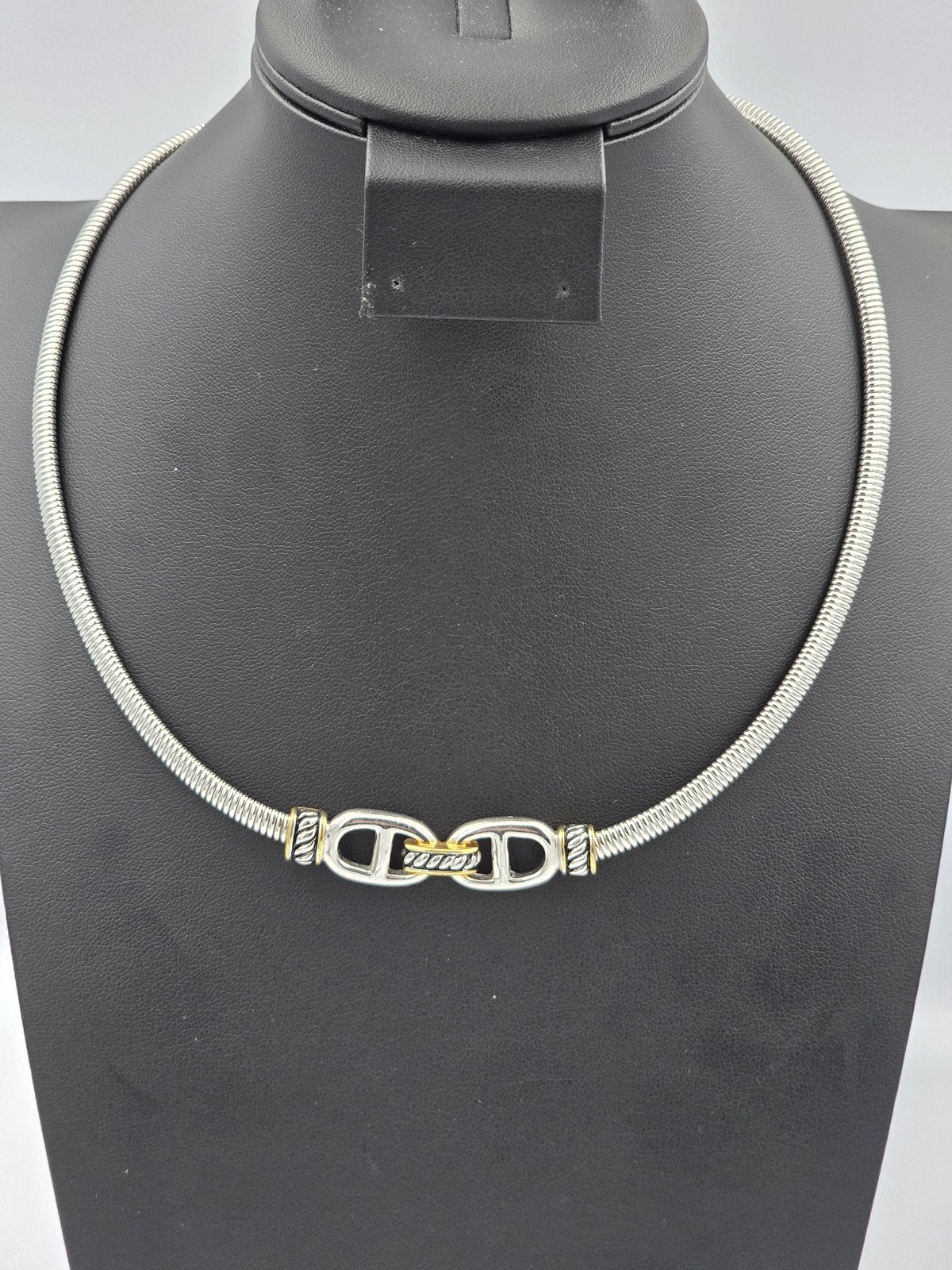 Two-Tone Omega Mariner Link Choker Necklace Silver Gold Tone Fashion Jewelry