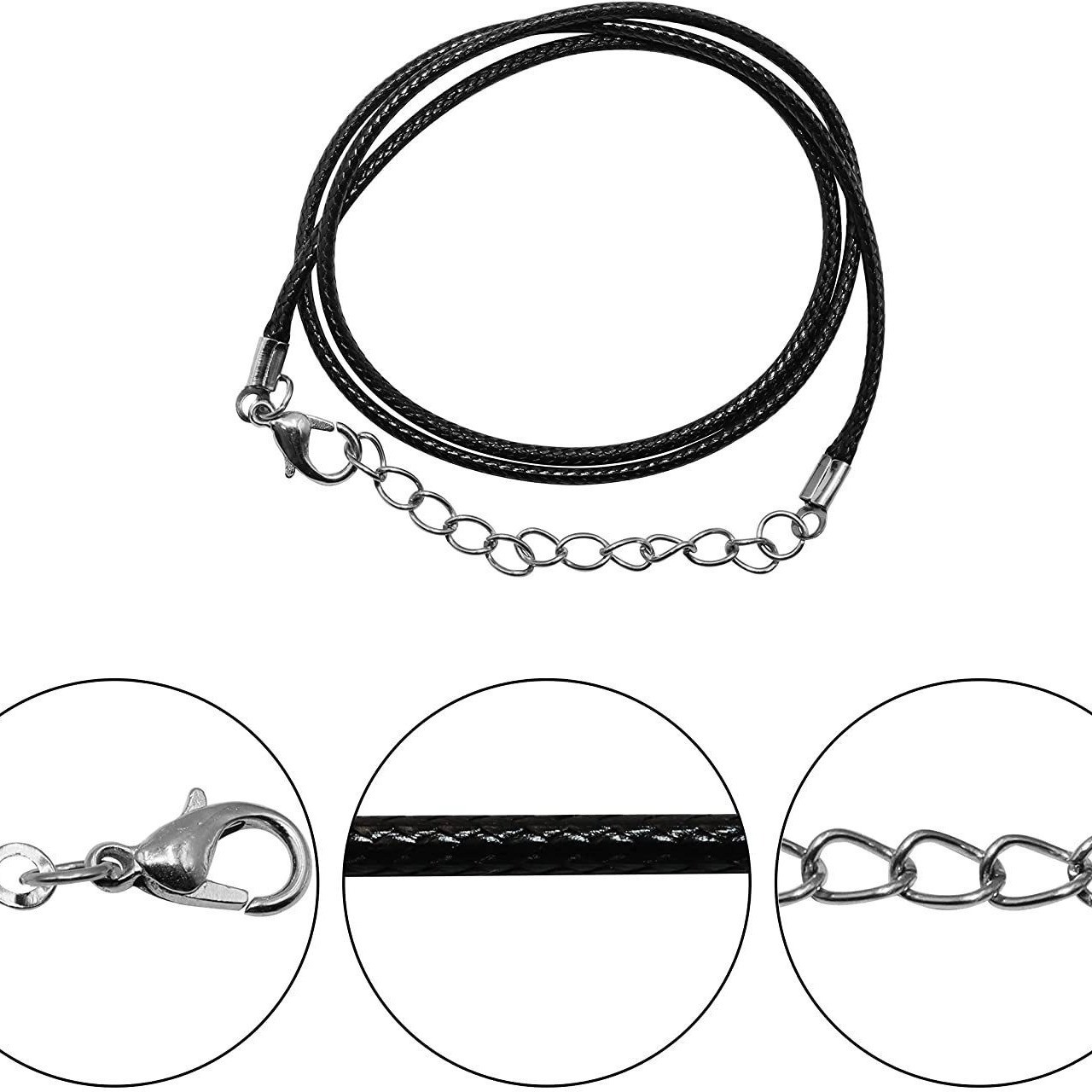 10/20/50pcs Black Waxed Cotton Necklace Cords 1.5mm/2mm 18″ For Pendant Necklace