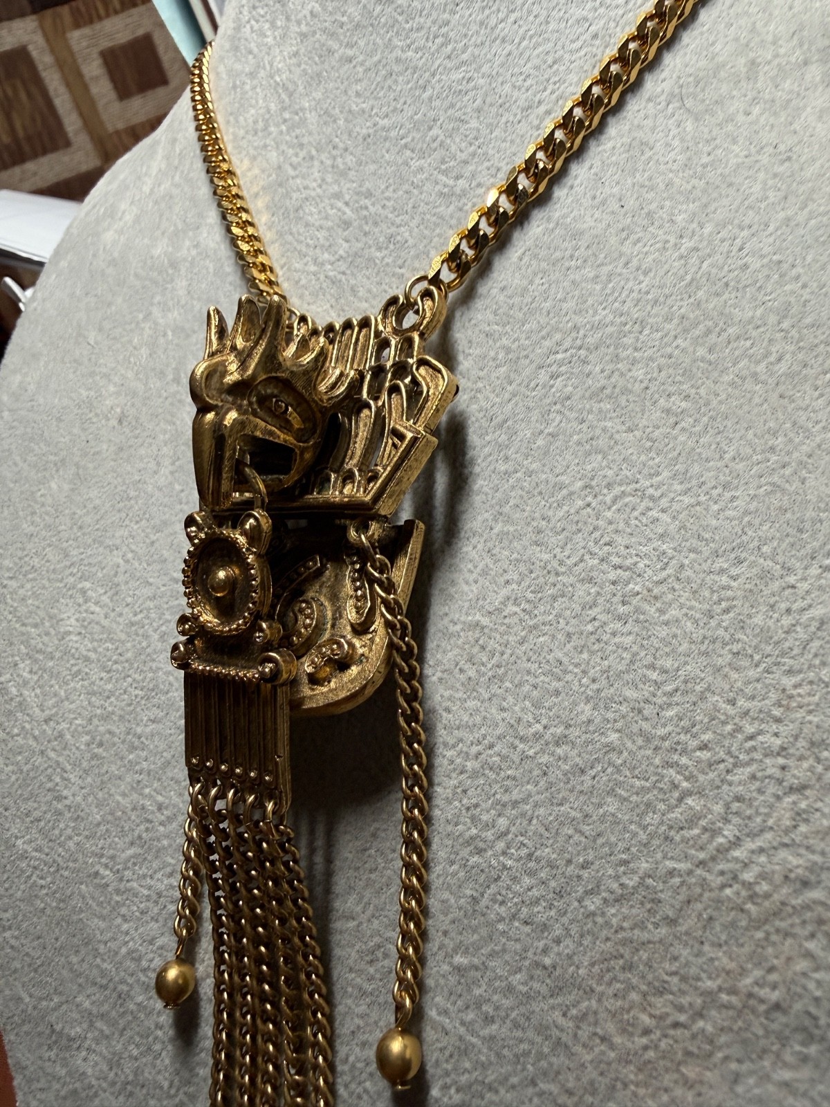 Rare Cuahutemoc Aztec Descending Eagle Necklace by Trigere, circa 1950s (#H)