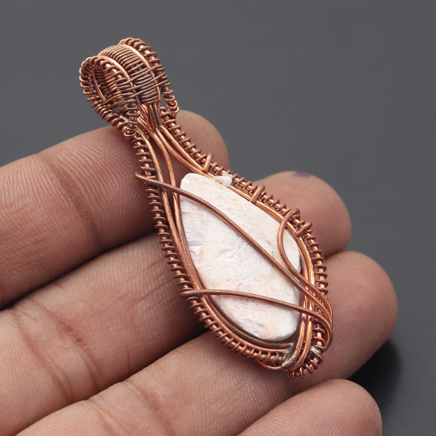 Scolecite Gemstone Copper Wire Wrapped Handmade Pendant Jewelry Gift For Her