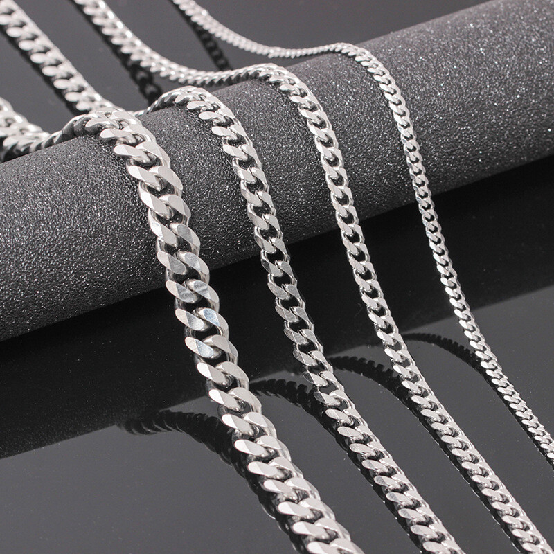 7-30″ Stainless Steel Silver Cuban Curb Chain Necklace Mens Womens 3/5/7/9/11mm