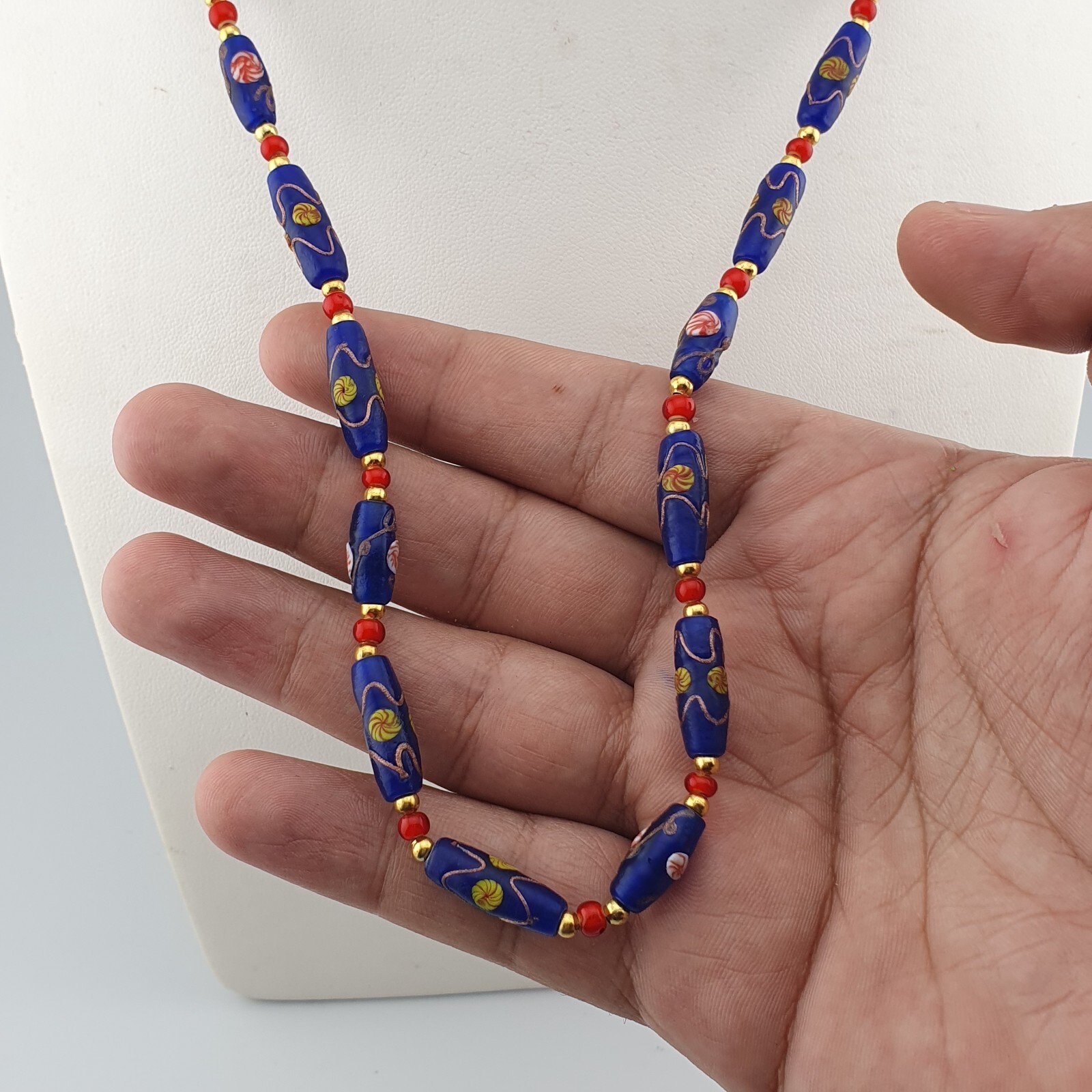 Amazing Vintage Venetian Style Floral Glass With WhiteHeart Glass Beaded Necklac