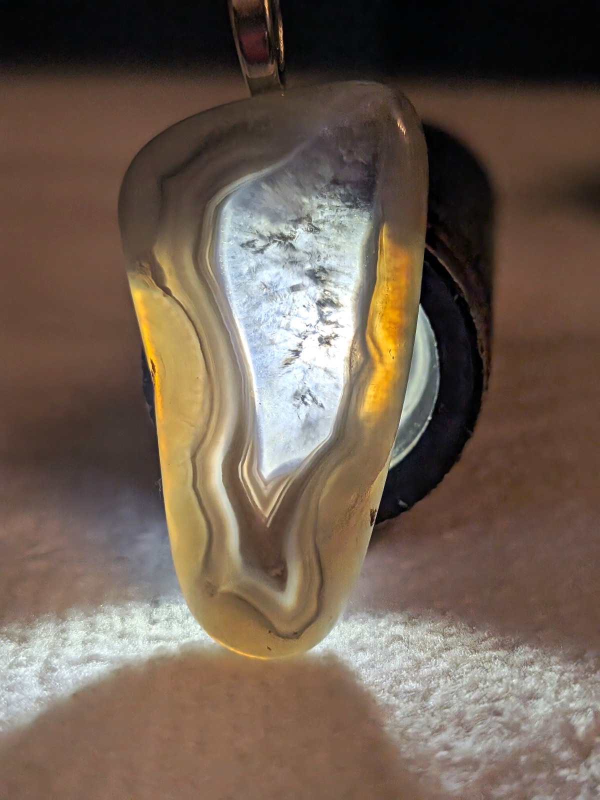 Gray Freeform Agate & Mother of Pearl Pendant Silver Metal Bail Charm