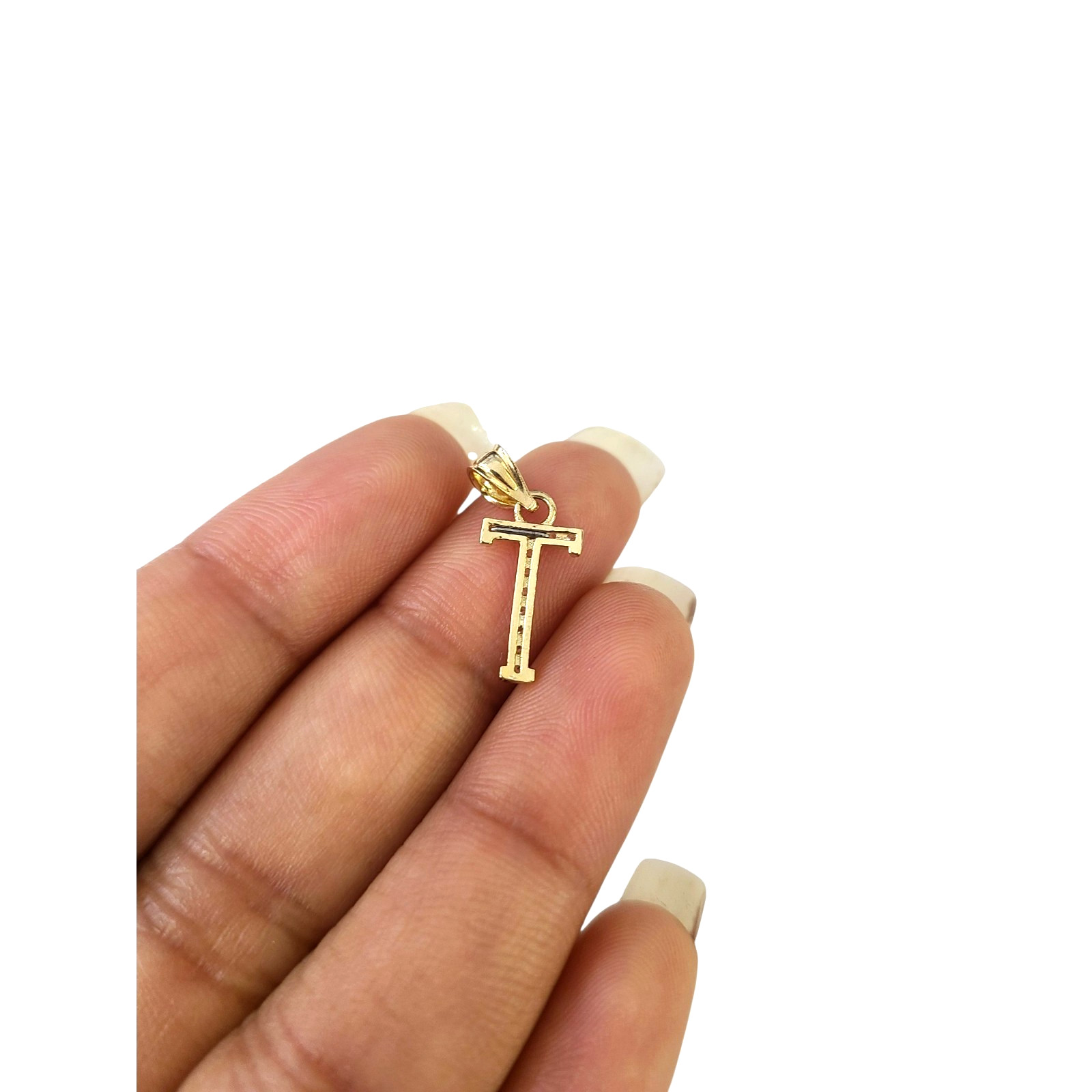 10K Gold Solid Franco Chain T Initial CZ Stone Pendant Set 1mm 16 18 20 22 Women