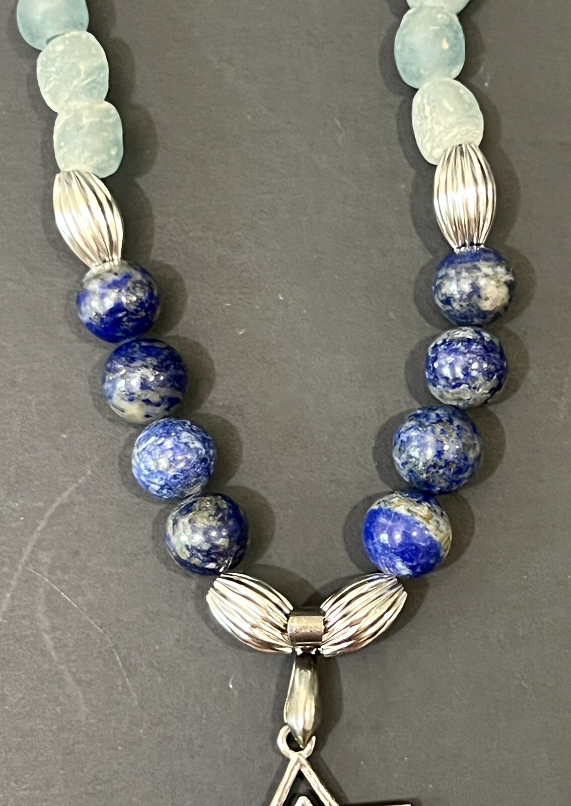 Handmade Jewish Star Of David Silver & Blue Beaded Elastic Chocker Necklace NEW