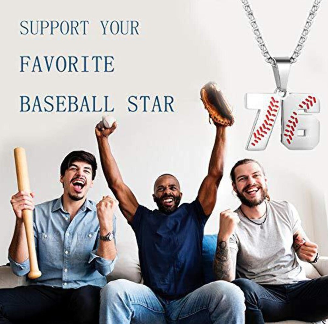 Personalized Baseball Necklace Jersey Number Charm 76 Stainless Steel