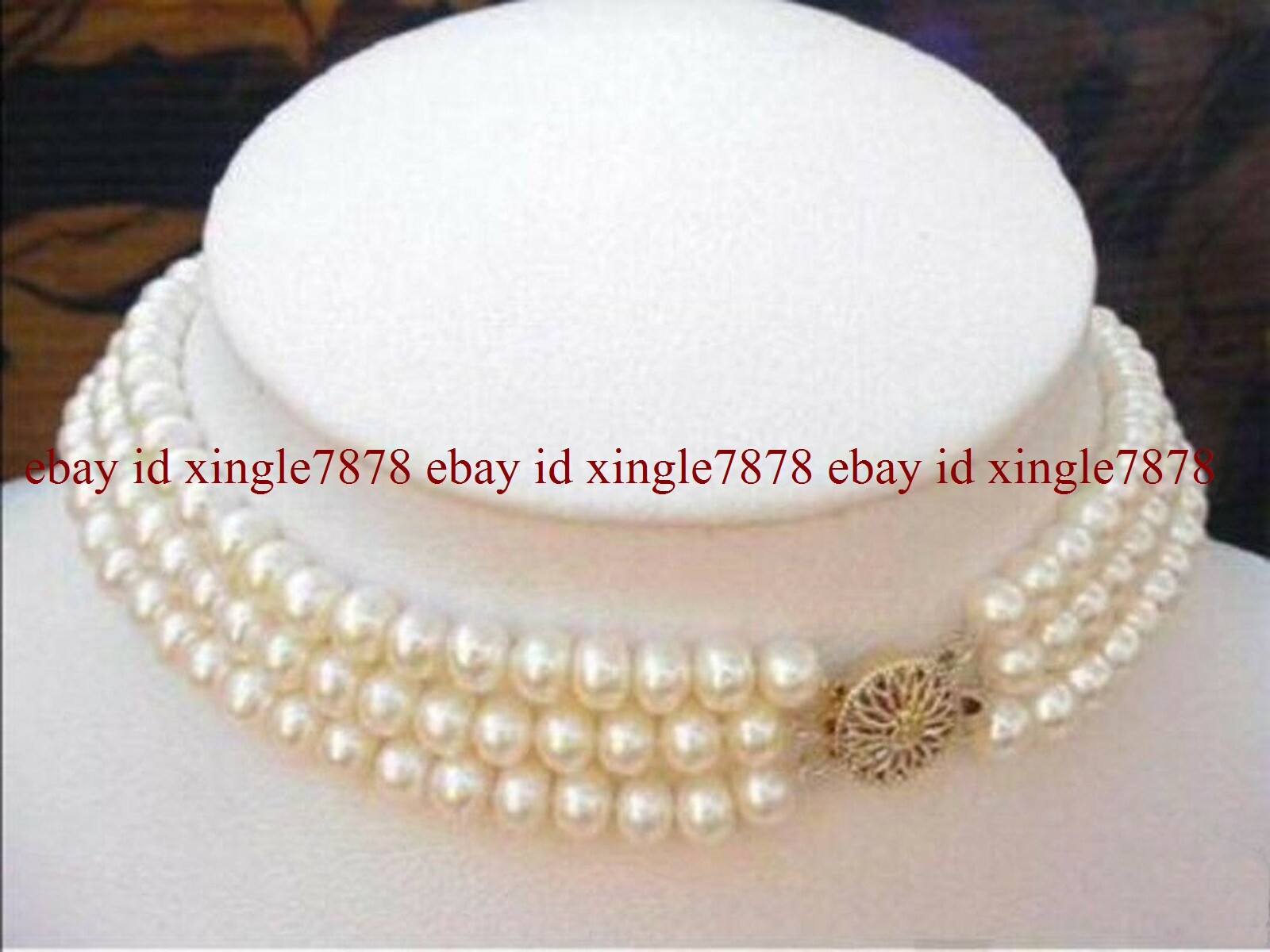 3 Strand Natural 7-8mm Freshwater Cultured Pearl Choker Necklace 17-19”
