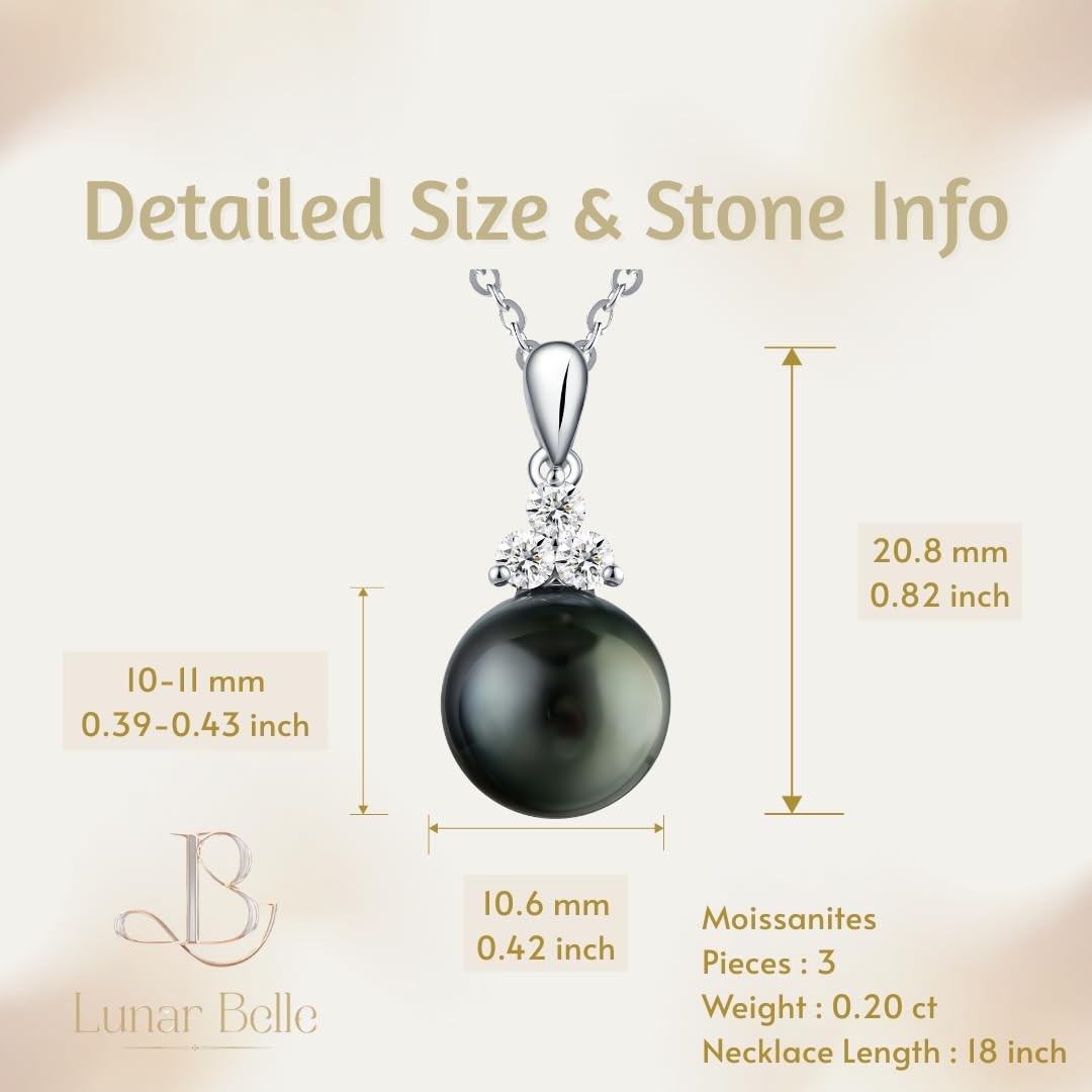 Sterling Silver Black Pearl Pendant Necklace with Moissanite, Elegant Jewelry…