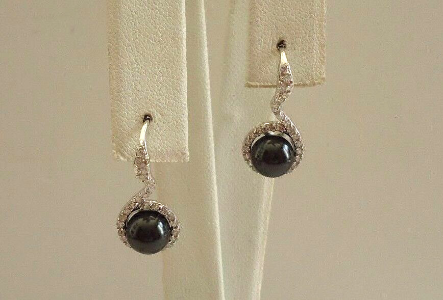 925 STERLING SILVER BLACK PEARL PENDANT & EARRING SET W/ ACCENTS/18”CHAIN