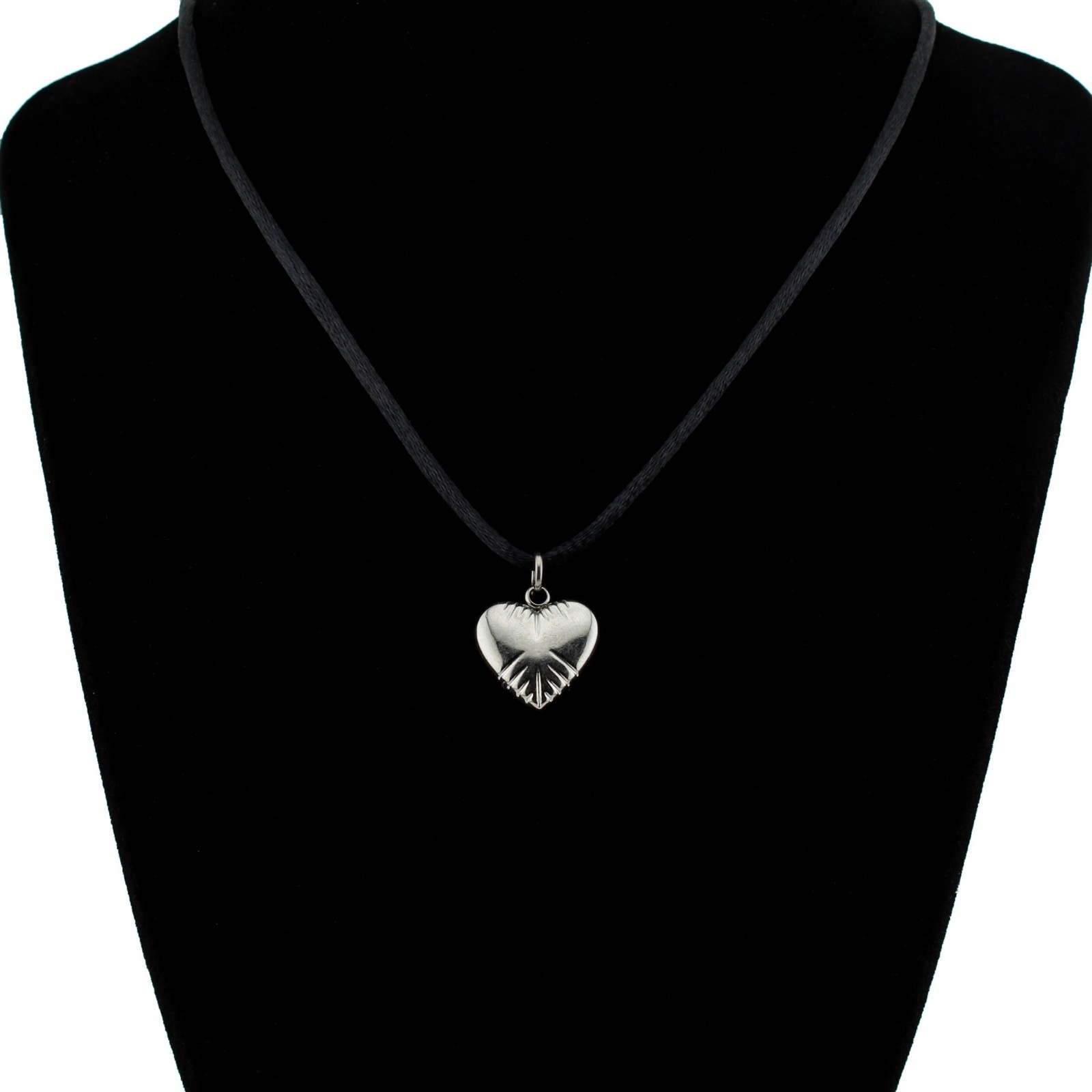 Stainless Steel Heart Pendant Necklace Satin Silk Cord 16-30″ Women Girls Gift