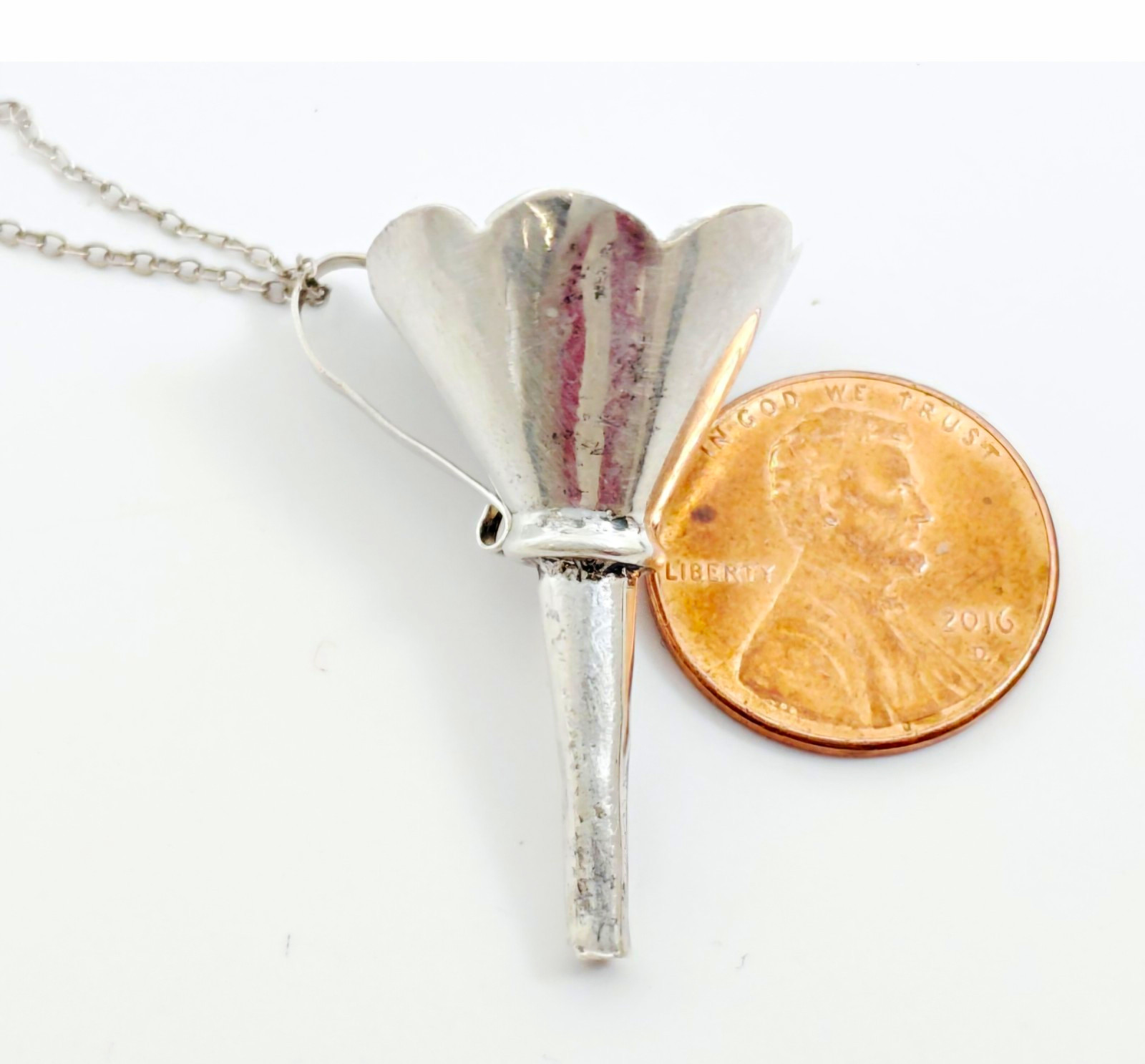 925 Sterling Silver Vintage Perfume Bottle Funnel Necklace on Cable Chain