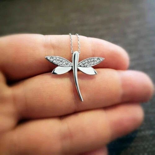 1Ct Round Simulated Diamond Women’s Dragonfly Pendant Necklace 14k Gold Plated