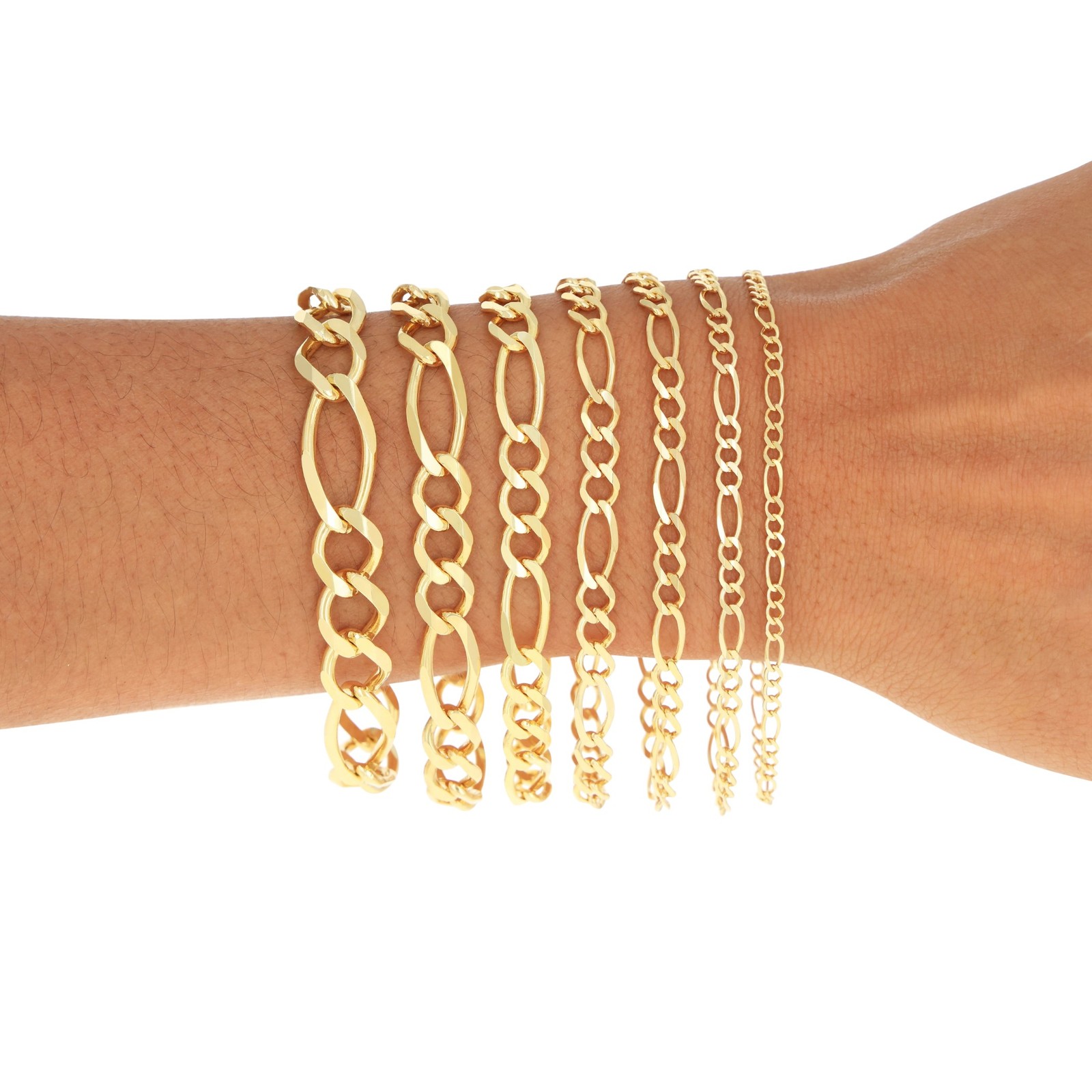 10K Yellow Gold Solid 2.75mm- 9.5mm Figaro Link Chain Bracelet Mens Womens 7″-9″