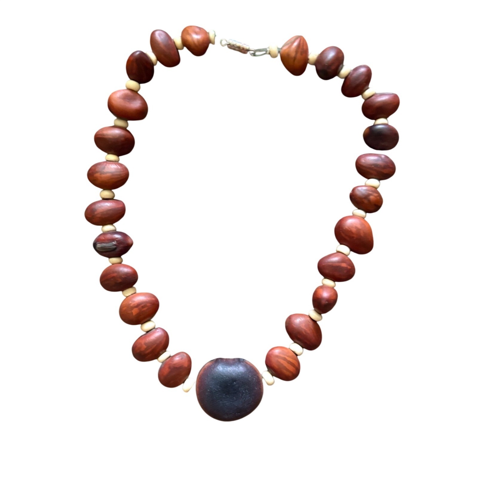 Vintage Natural Tropical Seed Bead Necklace Brown Earthy Boho Tribal Choker