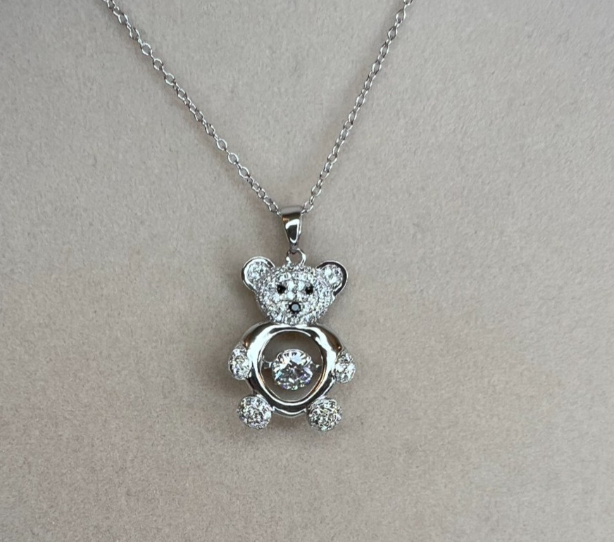 Bella Luce sterling silver “dancing bella” teddy bear pendant w 18″ chain NEW