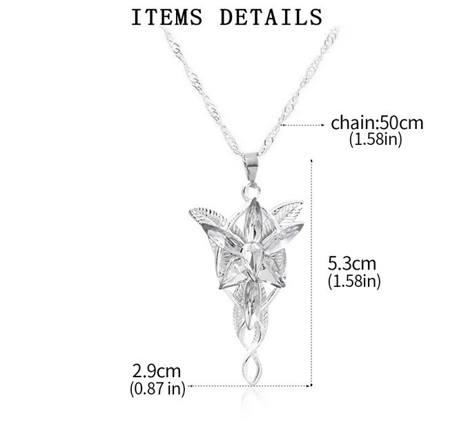 LOTR Arwen Evenstar Pendant Necklace Silver Fantasy Elven Style
