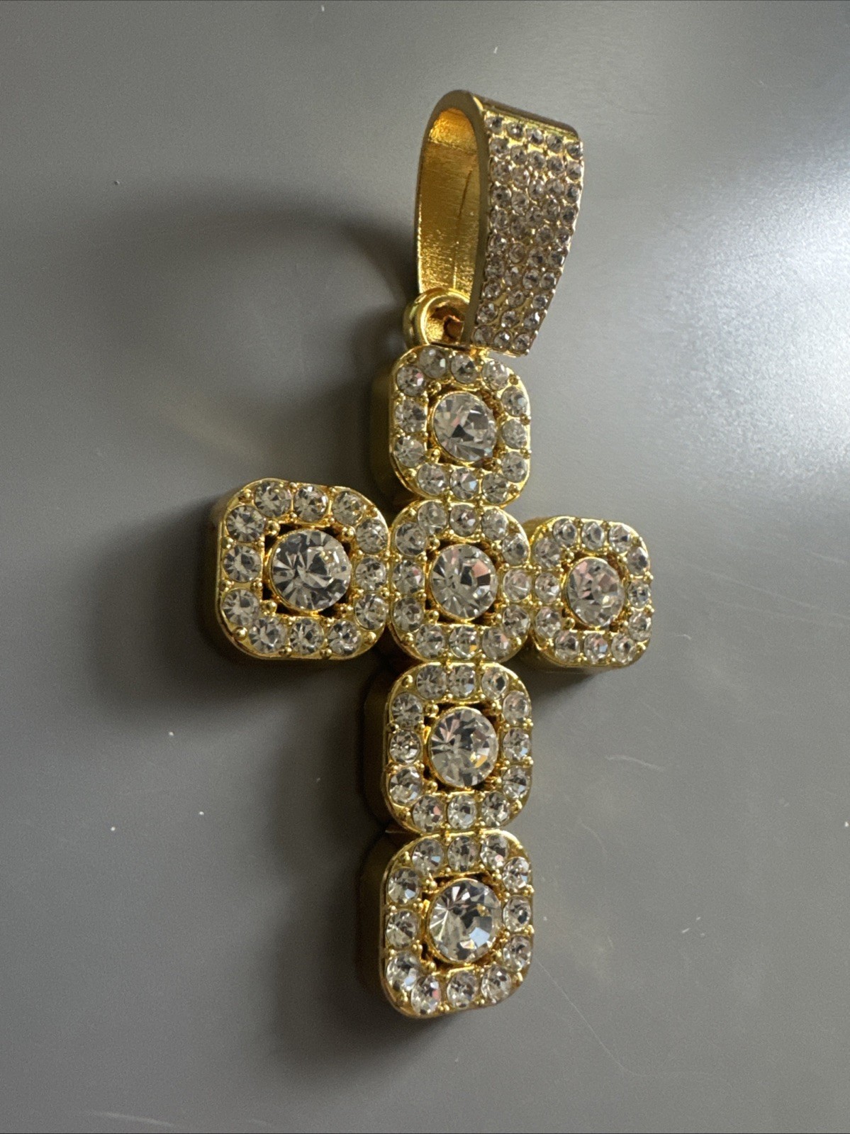 Gold Plated Cross Pendant Cubic Zirconia 24 Inch Necklace Unisex Hip Hop Gift