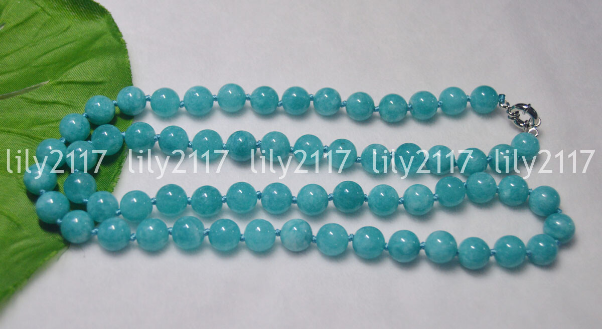 Natural 8/10mm Blue Aquamarine Gemstone Round Beads Necklaces 16-36 inches AAA