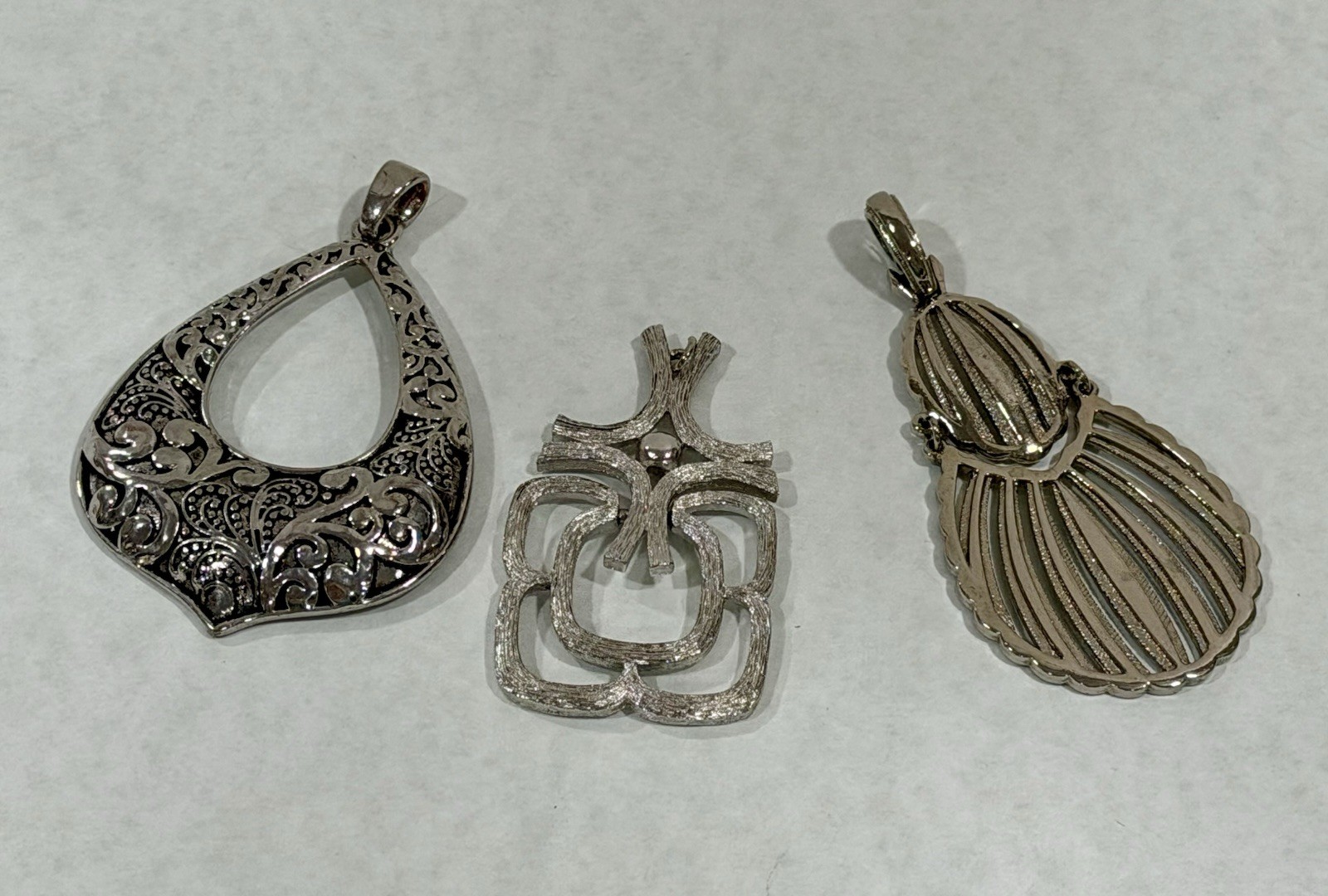 Vintage Silver Tone Pendant Lot of 3 Individual Medium Size Boho Chic Style