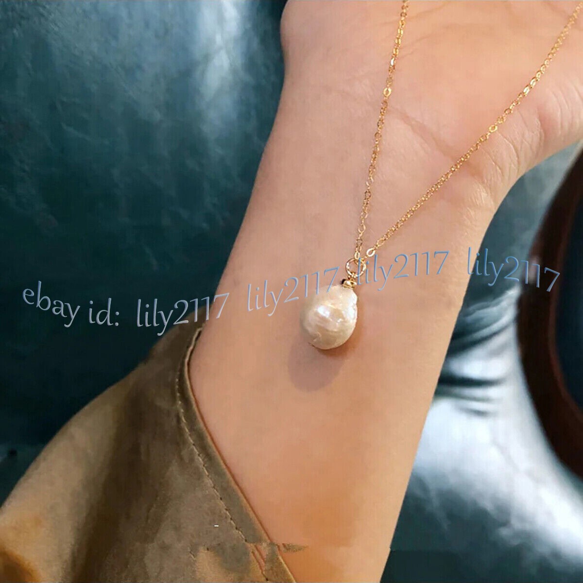 Huge 13-14mm Natural White South Sea Baroque Edison Pearl Pendant Necklace 18″