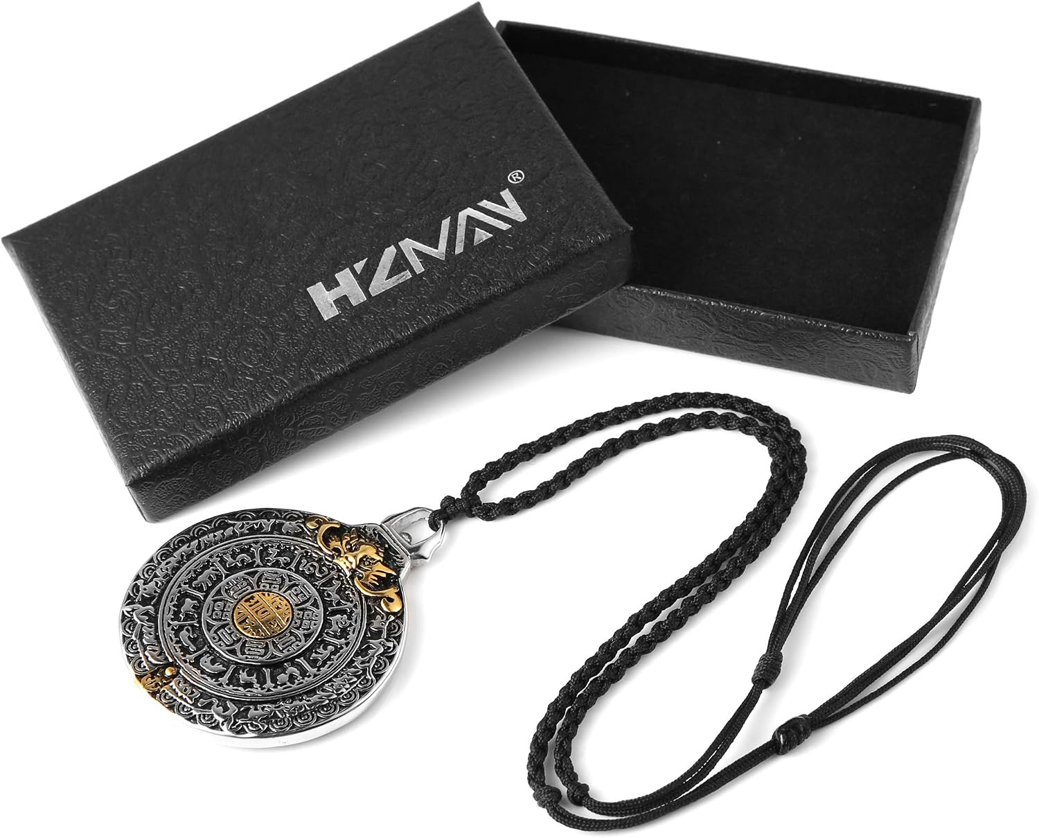 Tibetan Om Amulet Necklace Bagua I Ching Zodiac Dragon Stainless Steel Pendant