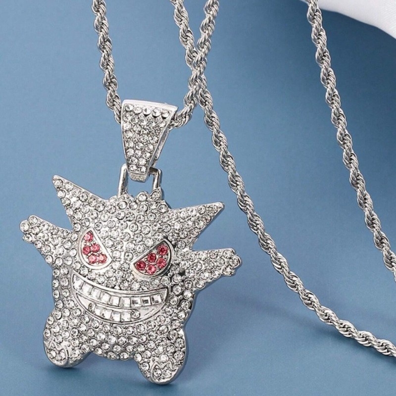 Hip Hop Style Titanium Steel Zircon Ghost Tongue Pendant Necklace Sweater Chain