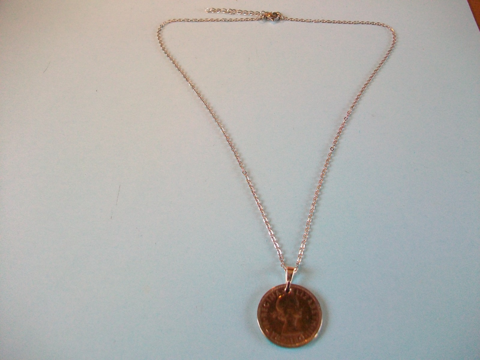 SHILLING COIN – ENGLISH – SILVER FINE LINK CHAIN PENDANT NECKLACE – 1953 to 1965