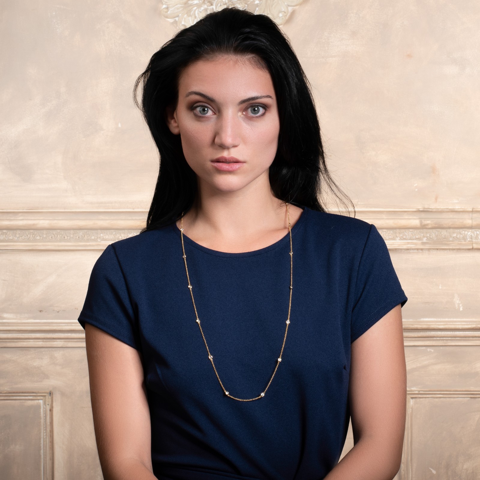 Long Gold Chain Necklace with Stones
