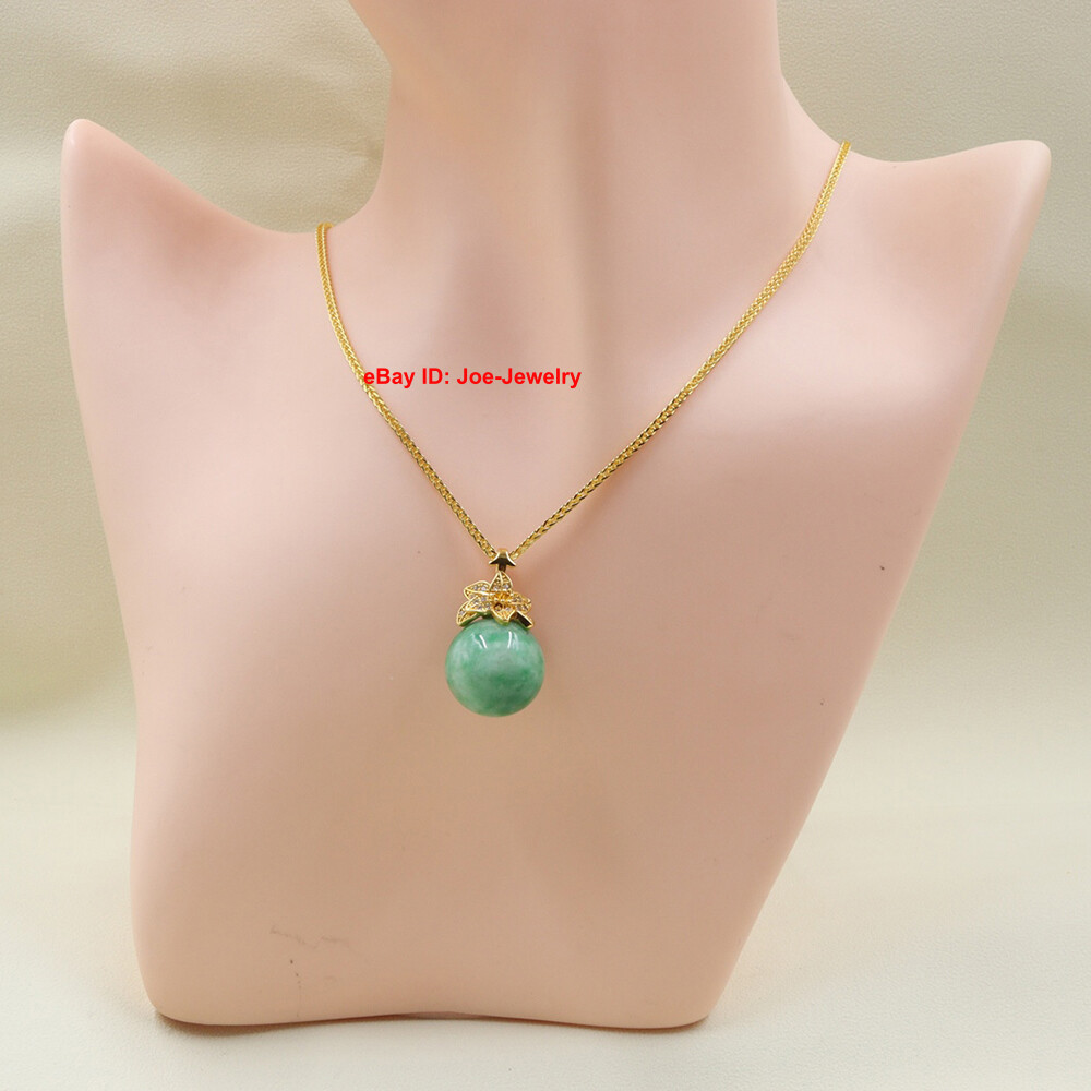 Gold Plated Alloy Heated Green Jade Ball Pendant Best Gift 28mm H