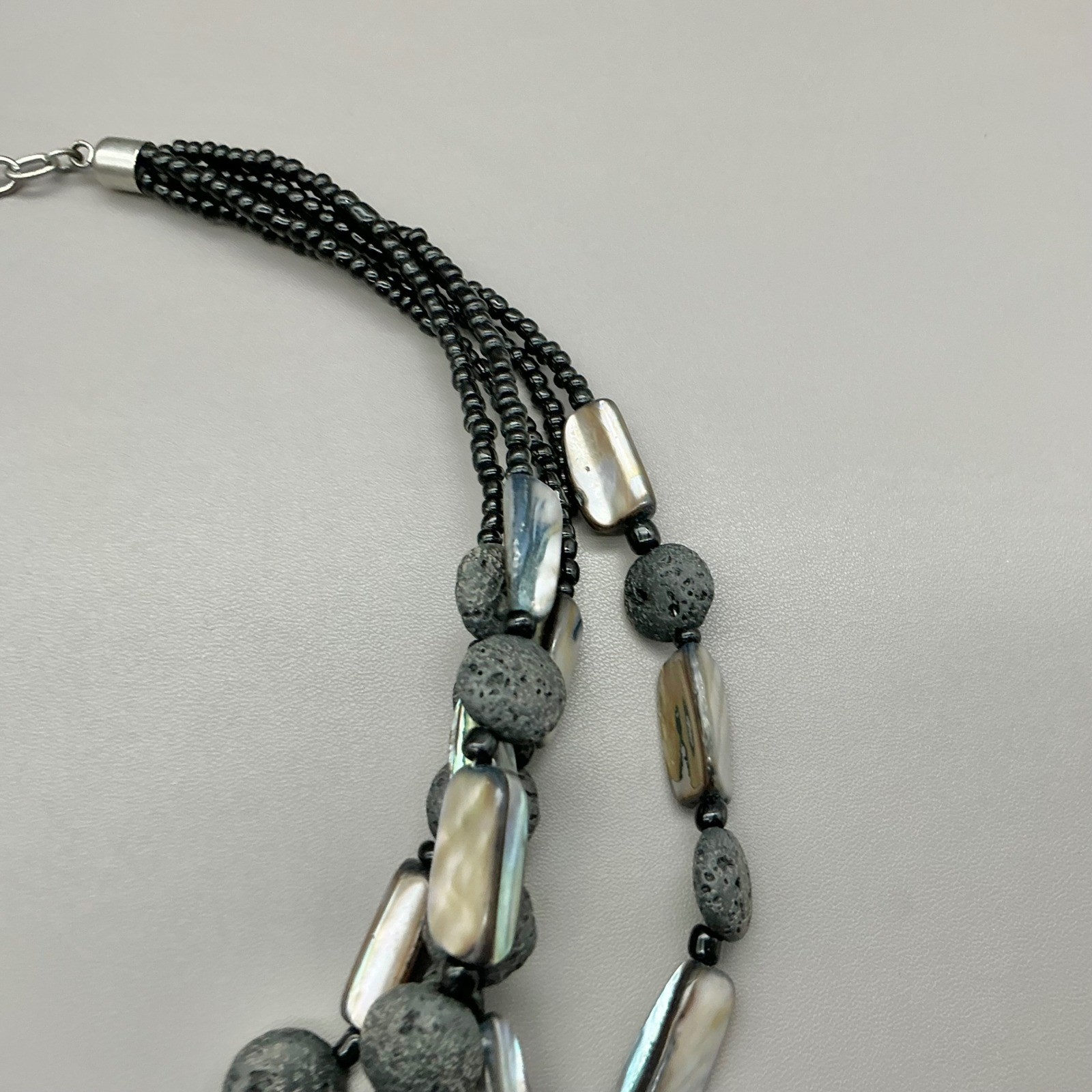 Premier Designs Necklace Womens Black Lava Rock Shell Multi Strand Statement