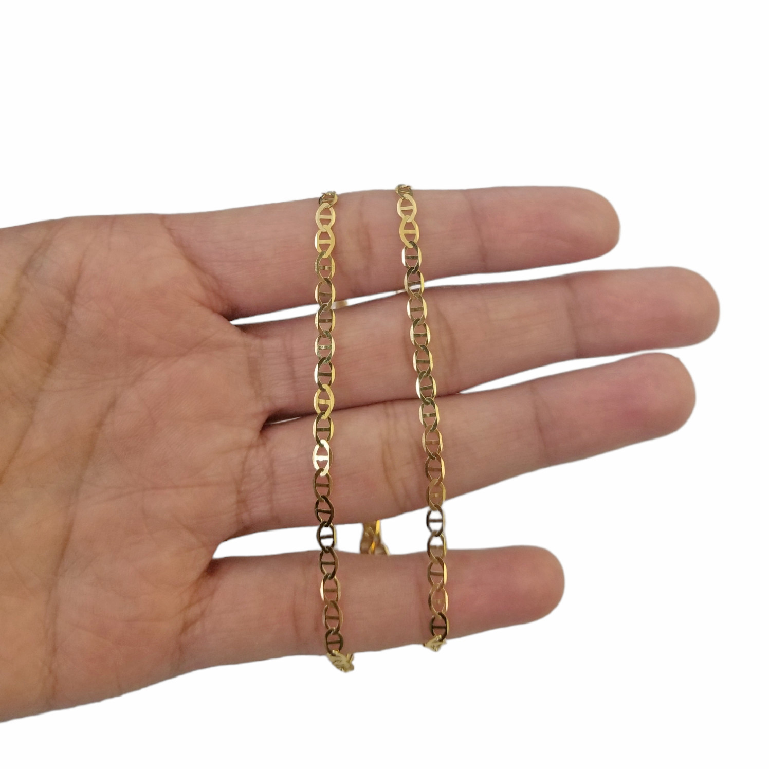 Real 10k Yellow Gold Mariner Anchor Link Chain 3mm Necklace 16 18 20 24 Inch