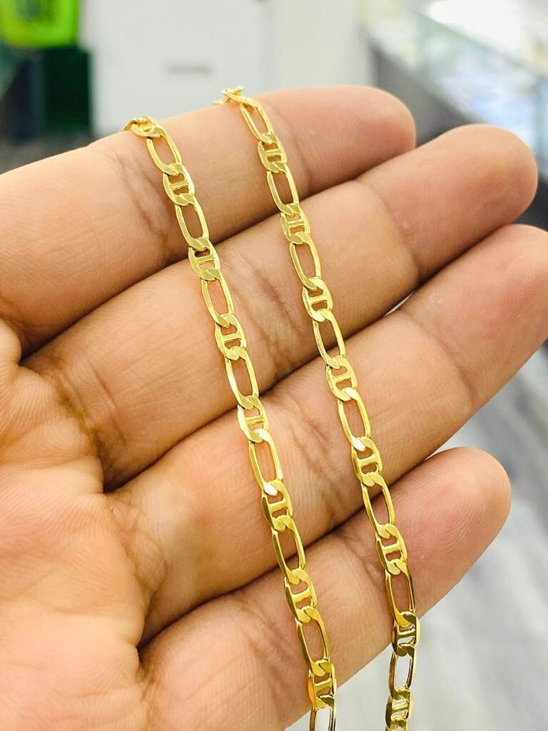 14K Gold Filled Figaro Mariner Chain Necklace 24″ 3.5mm for Mens Cadenas Hombre