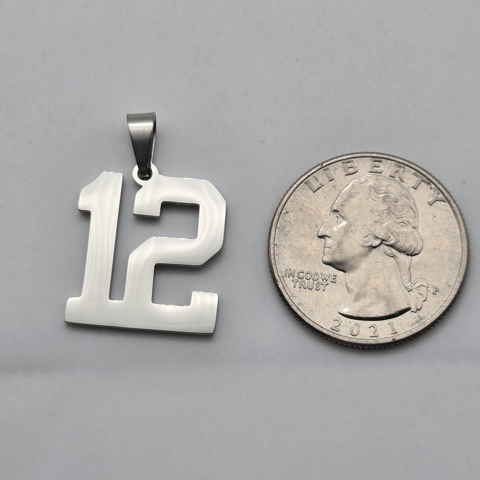 #12 BASEBALL FOOTBALL NUMBER Pendant Charm / 20″-24″ STAINLESS CHAIN NECKLACE