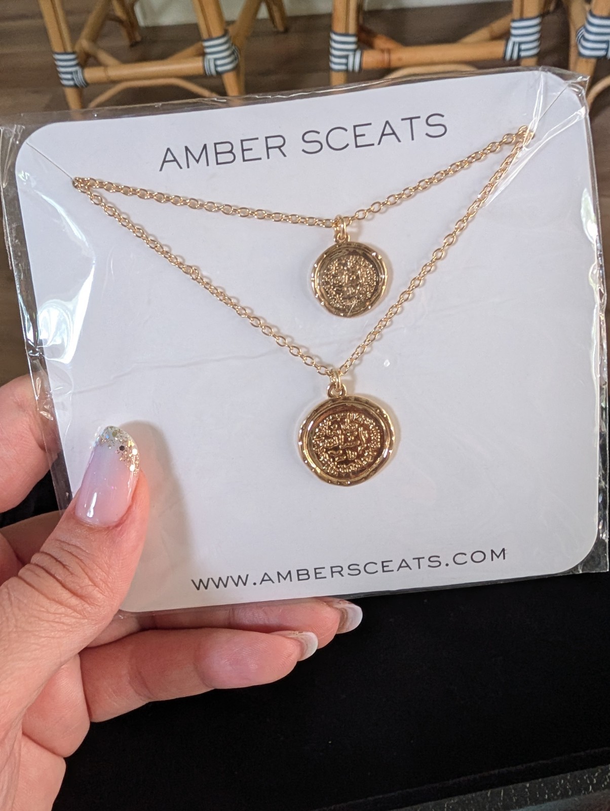 Amber Sceats Gold Tone Layered Round Coin Pendant Cable Chain Necklace