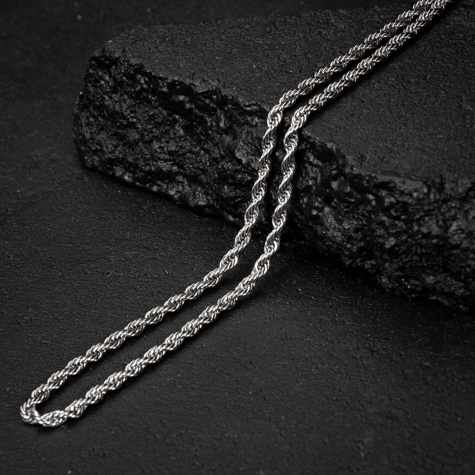 Solid White Gold Plated Heavy 316 Stainless Steel 4MM Twist Rope Chain Necklace