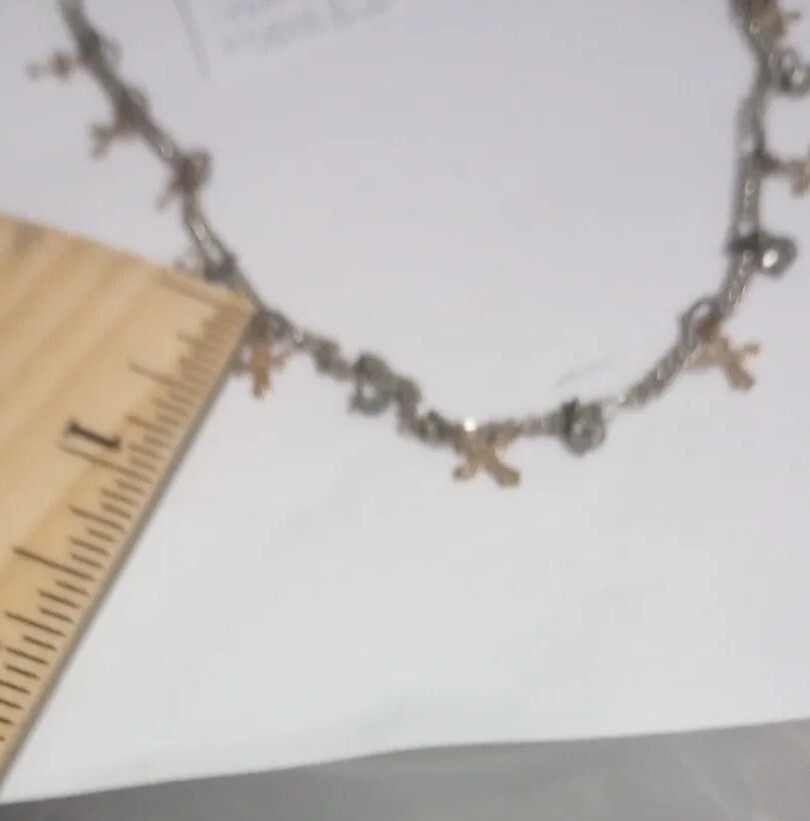 SAO Silver/Gold Tone Small Dangling Crosses And Colorless Stoned 16″necklacr