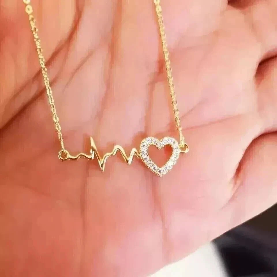 0.25Ct Round Simulated Diamond Heart Beat Pendant 18″ Necklace 14K Gold Plated