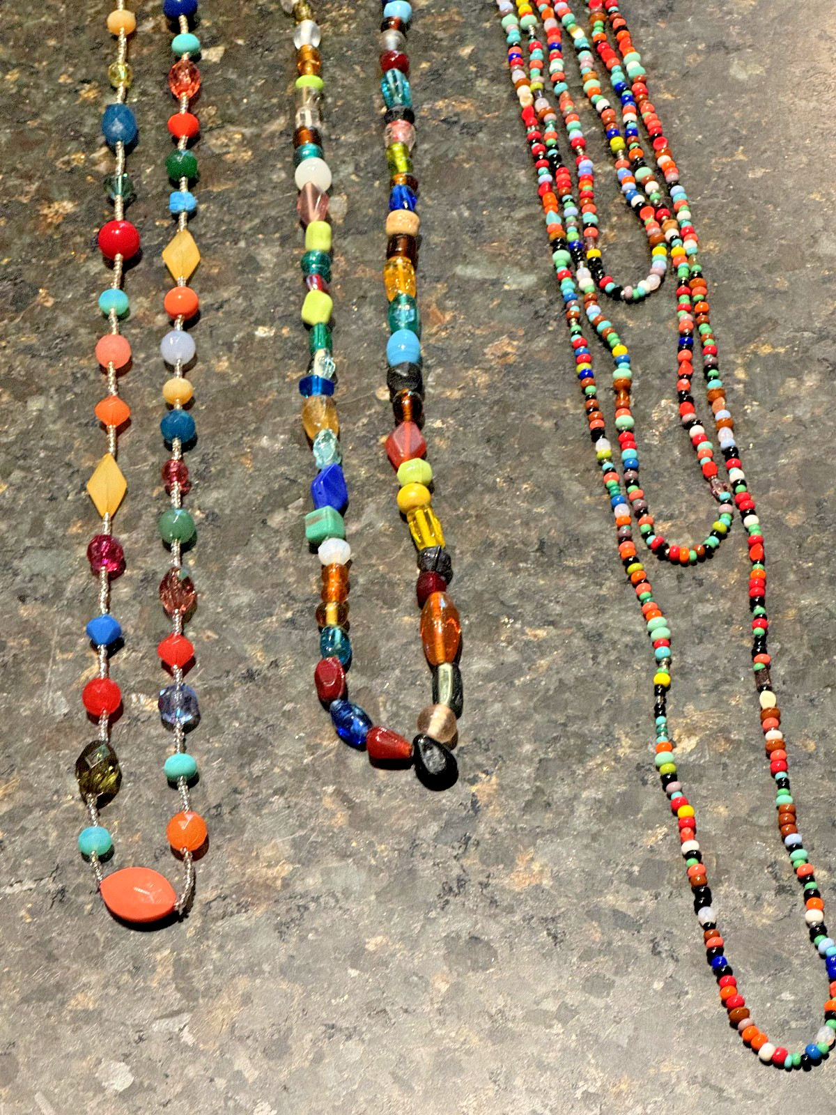 3 Long Necklaces Lot Colorful Glass/Stones/Plastic Beads Various 15-19” Long